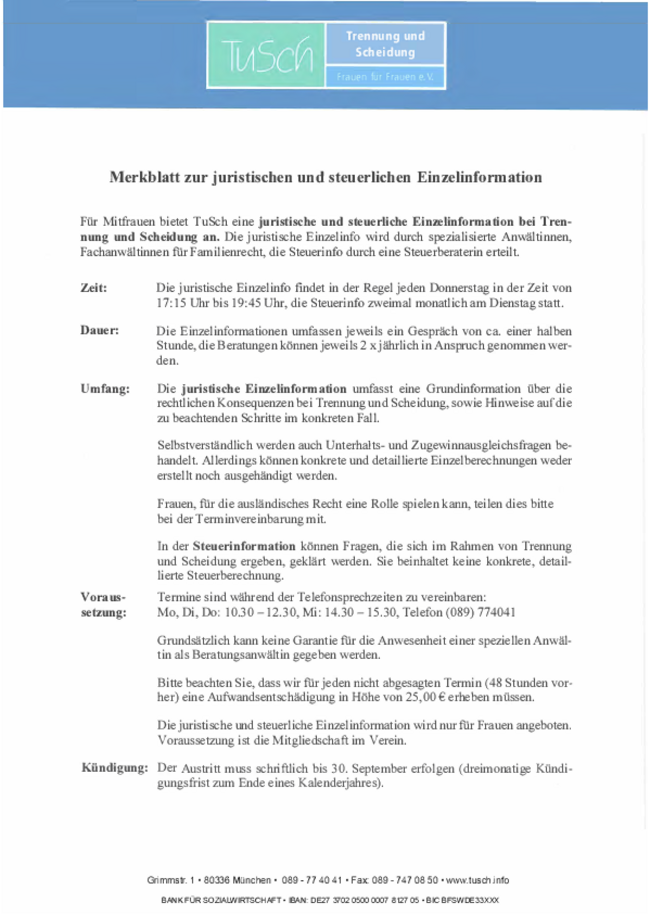 TuSCH e.V. Merkblatt zum Mitgliedsantrag